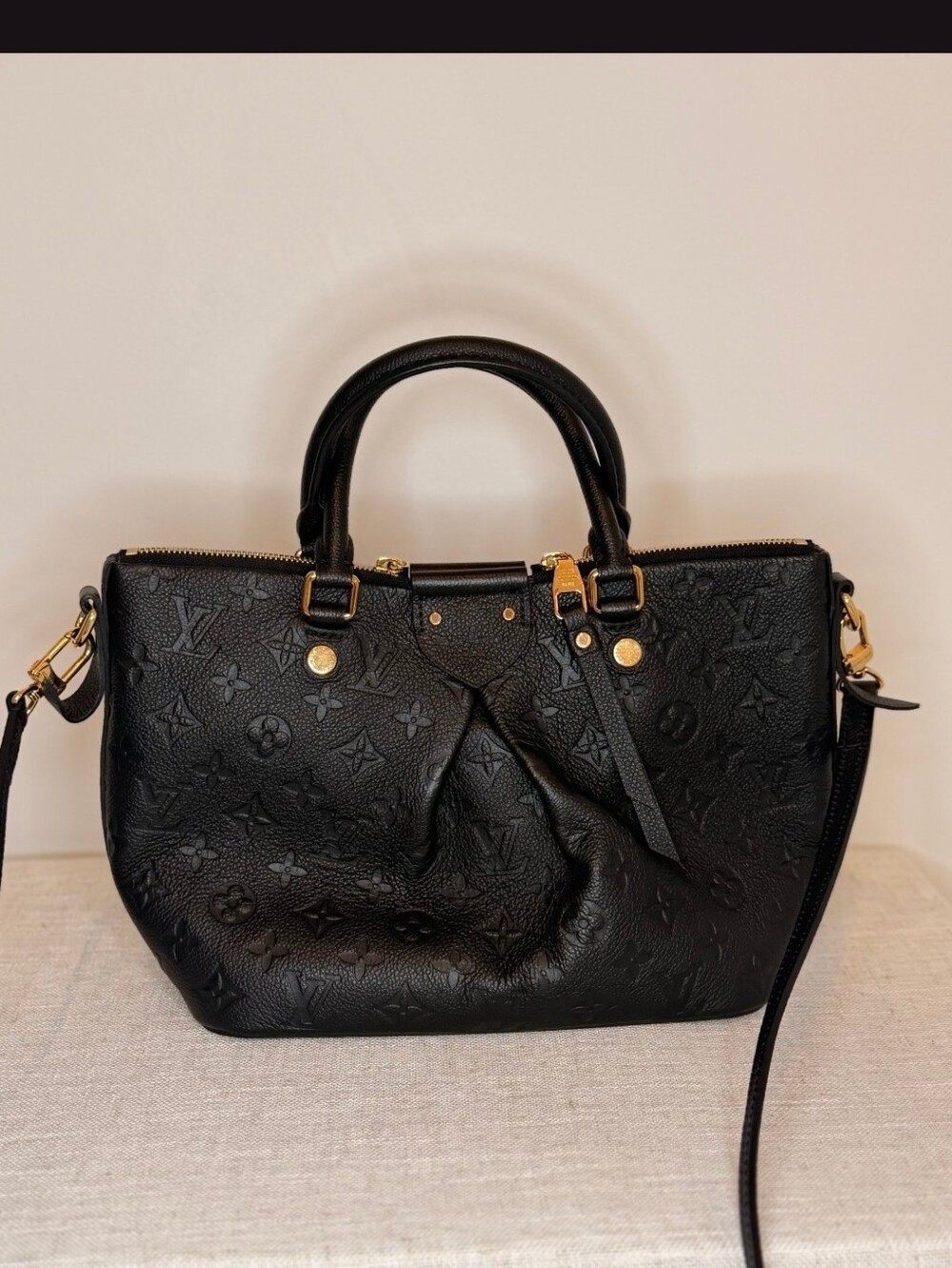Louis Vuitton Black Monogram Empreinte Satchel with Gold Hardware